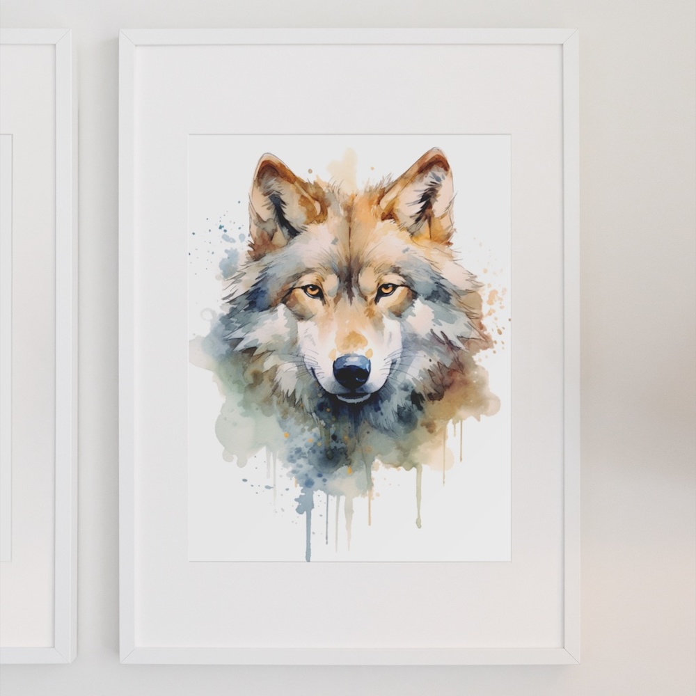 Wolf Portrait Watercolor Wall Art Illustration Print Poster Unframed - Picture 3 of 7